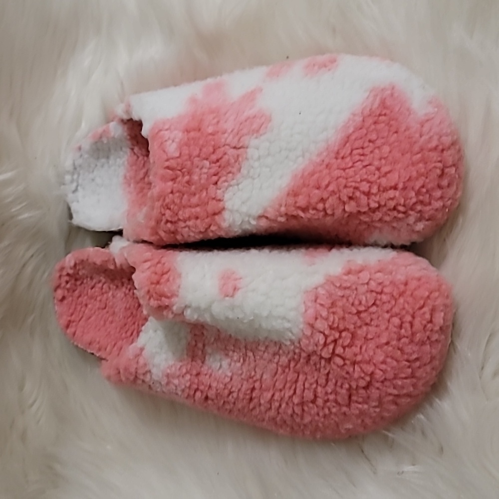 Olivia Miller Pink and White Fuzzy Mules